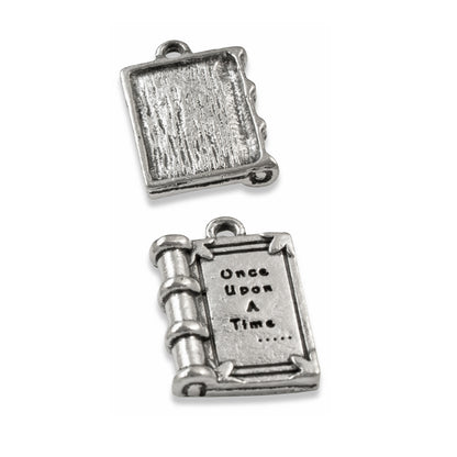 4 Silver Book Charms, "Once Upon a Time" Pendants for DIY Jewelry and Bookmarks