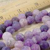 Purple 10mm Frosted Crackle Dragon Vein Agate Stone Beads, Full Strand, 38Pcs