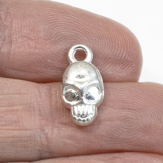 50 Bright Silver Mini Skull Charms - Tiny Gothic Pendants - Halloween Jewelry