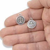 2 Silver Libra Charms, TierraCast Double-Sided Zodiac Pendants for Handmade Jewelry