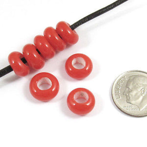 Rondelle Large 4mm Hole Lampwork Glass Beads-BRIGHT RED 5x10mm (30)