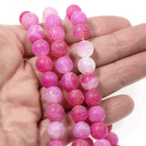 Bright Pink 10mm Round Frosted Crackle Dragon Vein Agate Beads, 38 Pcs