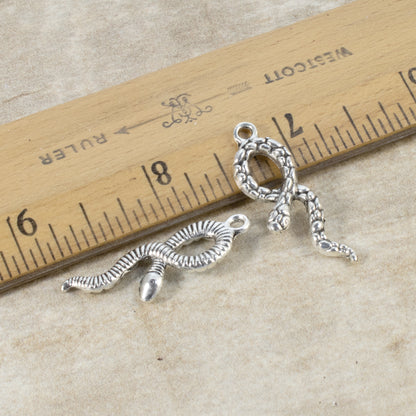 10 Silver Snake Charms, Detailed Metal Serpent Pendants for Jewelry Making, Scrapbooking and Crafts