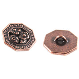 2 Copper Flower Blossom Buttons, TierraCast Leather Clasp, Shank Back