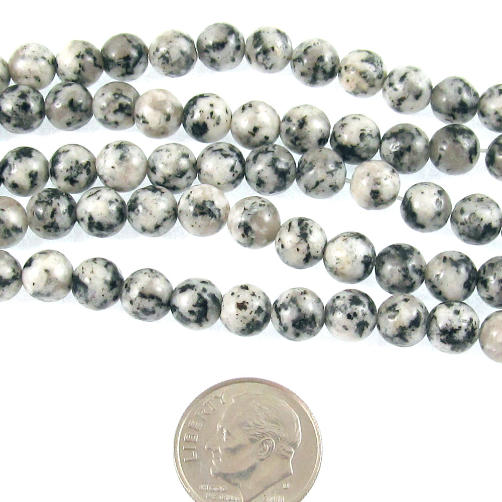 Gray and Black Spotted Agate Round Gemstone Beads