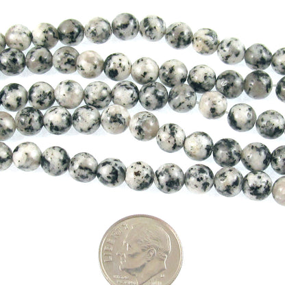 Gray and Black Spotted Agate Round Gemstone Beads