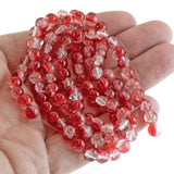 100 Crackle Glass Beads - Red & Clear - 6mm Round - Two Tone Beads - Festive Beads for Christmas Jewelry - Holiday Crafts