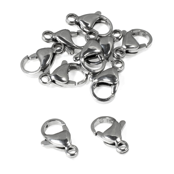 10 Silver Stainless Steel Lobster Claw Clasps, Medium Size Clasp 8x13mm