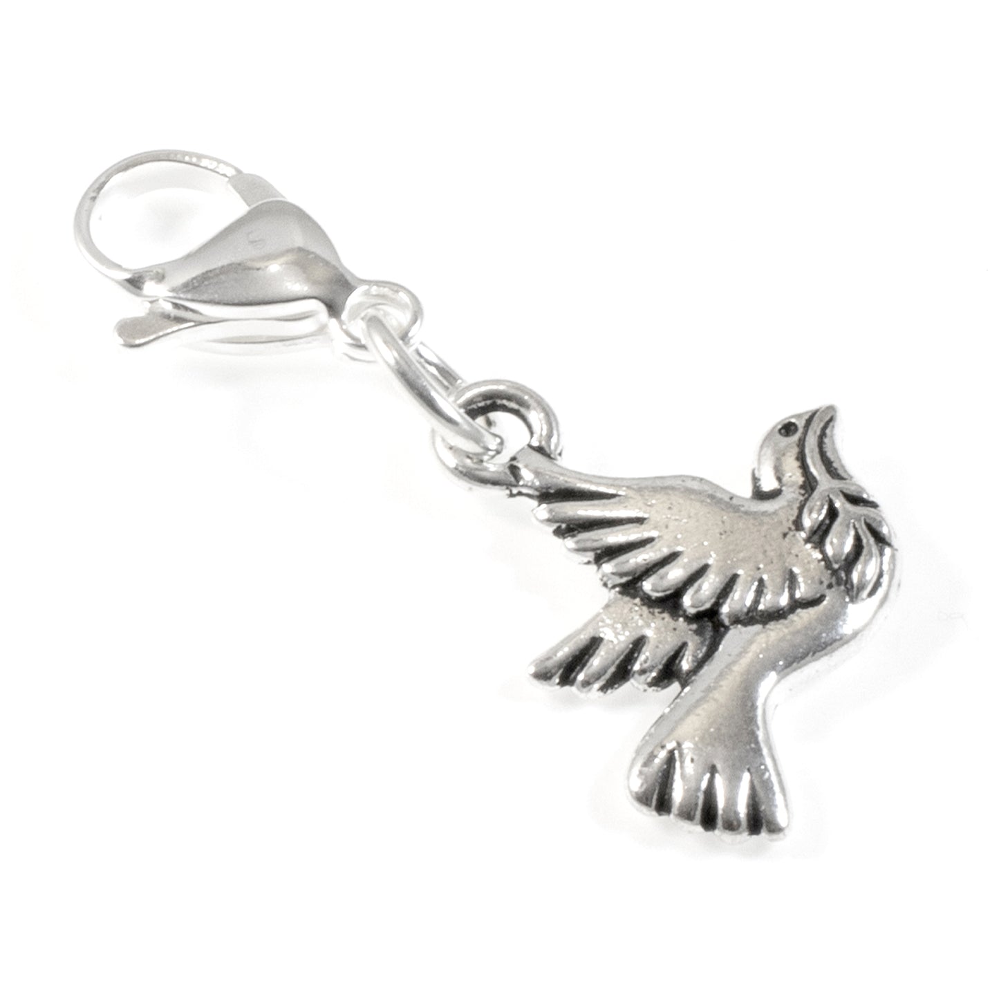 Silver Peace Dove Clip on Charm, Purse, Journal, Bird Charm