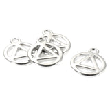 4 Silver Recovery Symbol Charms, AA Triangle in Circle, White Bronze