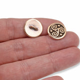 2 Copper Celtic Buttons - Triskele Triple Spiral - Shank Back - Leather Clasp