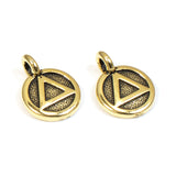 2 Gold Triangle Recovery Charms, TierraCast Sobriety AA Symbol