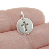 2 Silver Round Cross Charms, TierraCast Mini Pendants for Jewelry Making