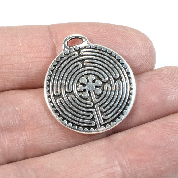 1 Silver Labyrinth Pendant, TierraCast Double Sided Maze Charm