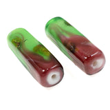 4 Green & Pink Square Tube Lampwork Beads, Focal Glass Bead Set for DIY Jewelry