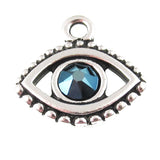 2 Silver Evil Eye + European Sapphire Blue Crystal Charms, TierraCast Pendants