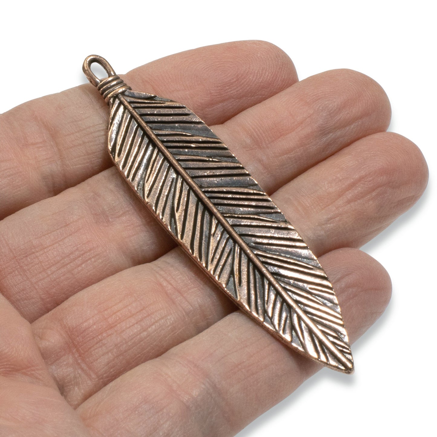 1Pc Southwestern Style Copper Feather Pendant, TierraCast Jewelry Focal Point