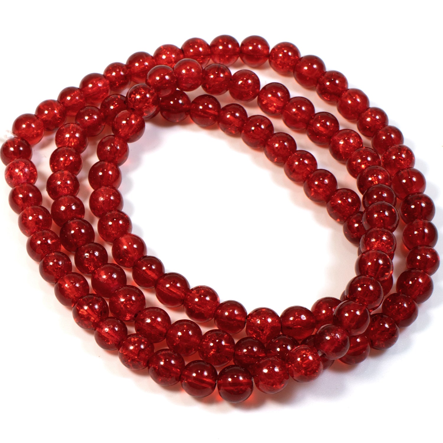 6mm Red & Clear Crackle Glass Beads