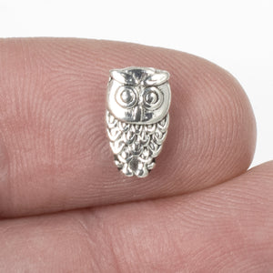 25 Small Owl Beads- Silver Metal Animal Bead - Bird Spacers - DIY Nature Jewelry