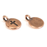2 Copper Round Cross Charms, TierraCast Mini Pendants for Jewelry Making
