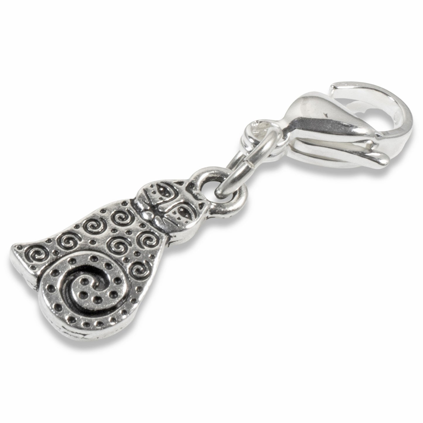 Silver Cat Clip-on Charm with Lobster Clasp, Purse, Pet Collar Jewelry