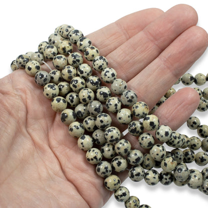 8mm Dalmatian Jasper Beads, Round Loose Gemstone Beads 48 Beads/Strand