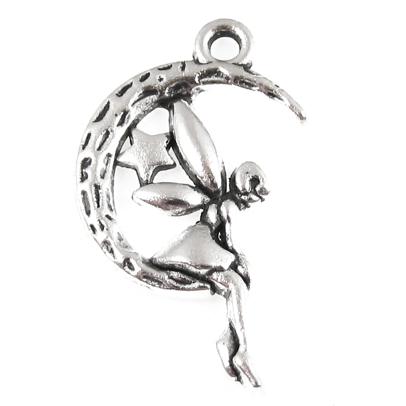 Fairy Sitting in Moon Charms, Antique Silver Metal Pendants