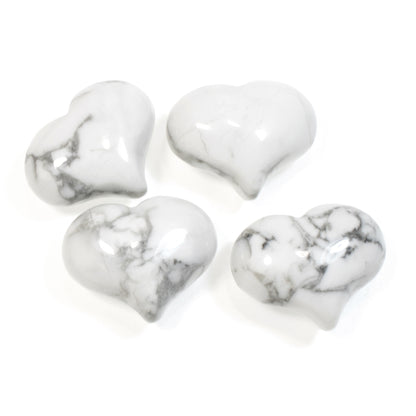 1 Pc White Howlite Heart Shaped Stone, Puffy Heart, No Hole/Undrilled