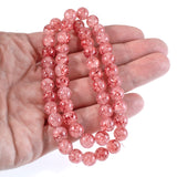 50-Pack 8mm Firebrick Dragon Vein Glass Beads, Pink Beads + Red Veins