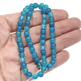 Aqua Blue 6mm Round Dragon Vein Agate Beads, Spider Vein Stone 60/Pkg