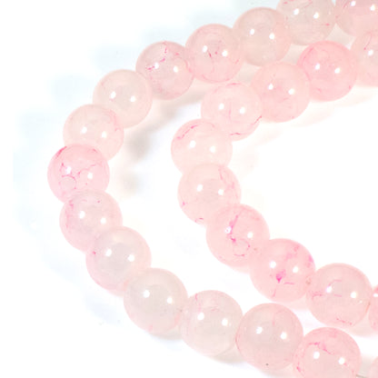 8mm Pink Dragon Vein Glass Beads - 50-Pack for Jewelry Making