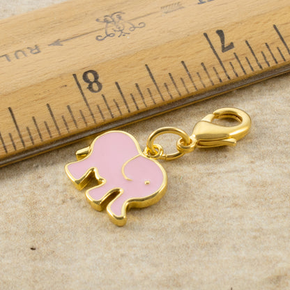 Adorable Pink Elephant Clip-on Charm, Gold & Enamel Accessory for Bags & Jewelry