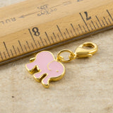 Pink Elephant Clip on Charm, Gold & Enamel Purse, Journal Charm + Lobster Clasp