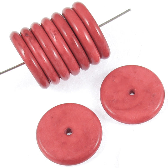 20mm Red Magnesite Turquoise Disk Beads