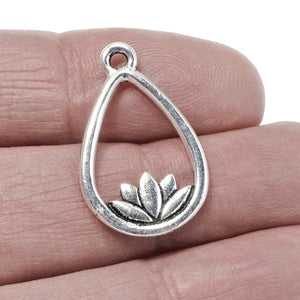 Silver Lotus Teardrop Pendants, TierraCast Yoga Meditation Charm 2/Pkg