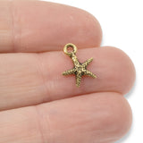 4 Gold Tiny Sea Star Charms, TierraCast Starfish for Ocean-Themed DIY Jewelry
