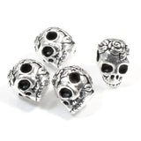 4 Silver Rose Skull Beads, Side Drilled, Large Hole, TierraCast