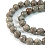 Gray Maifan Stone 8mm Round Beads, Fossil Jasper Gemstone, 46 Pcs/Strand
