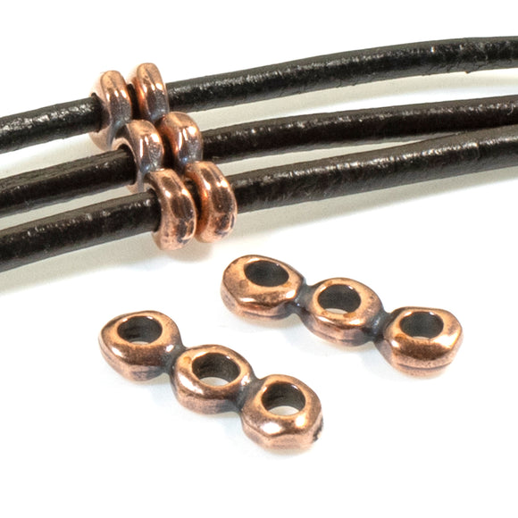 4 Copper Nugget 3-Hole 5mm Spacer Bars, TierraCast Multi-Strand Stabilizer