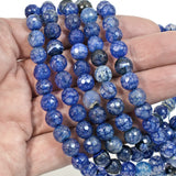 8mm Faceted Blue Dragon Vein Agate Beads, Round Spider Gemstone 47/Pkg