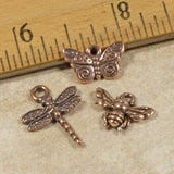 Copper Dragonfly, Butterfly & Bee Charms, Insect Charm Set (3 Pcs)