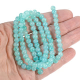 6mm Aqua Blue Green Dragon Vein Glass Beads, Round Beads + Veining 100/Pkg