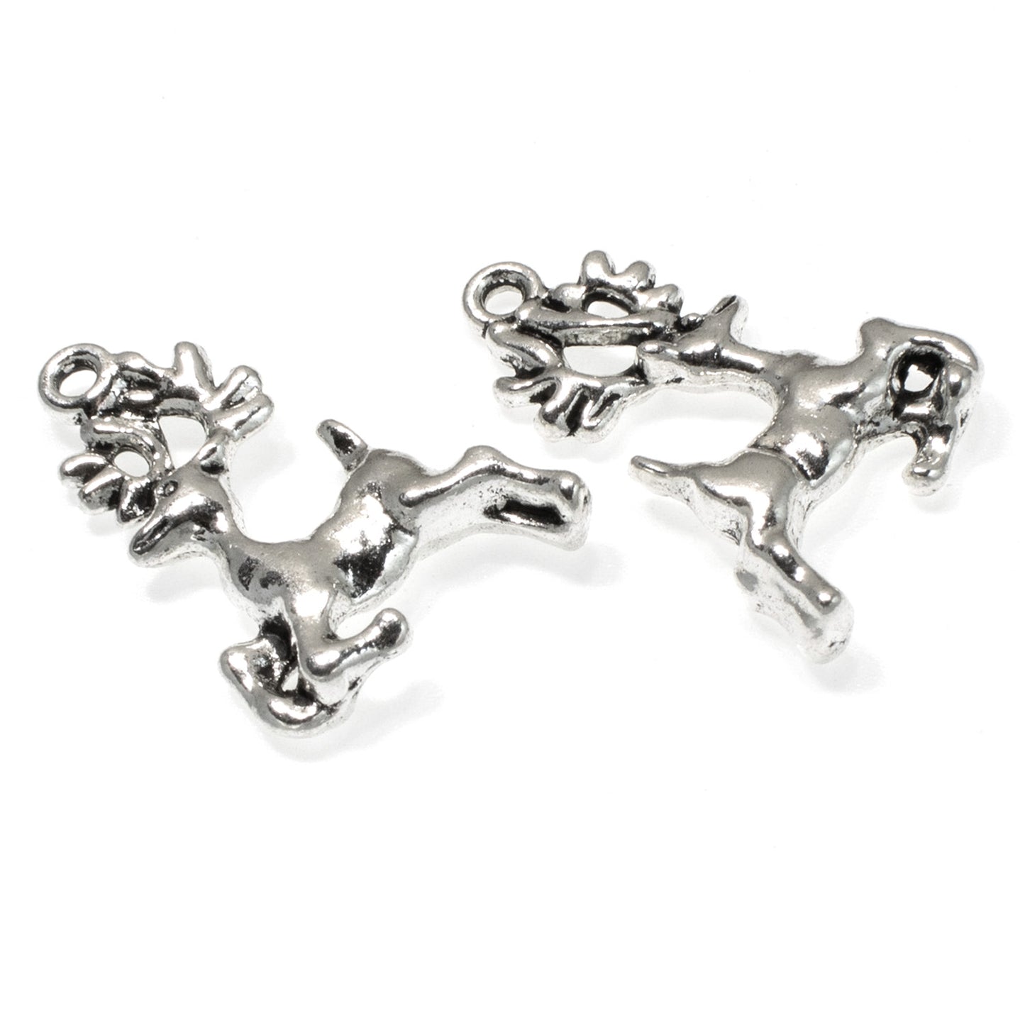 20 Silver Prancing Reindeer Charms - Festive Adornments for Jewelry and Gifts