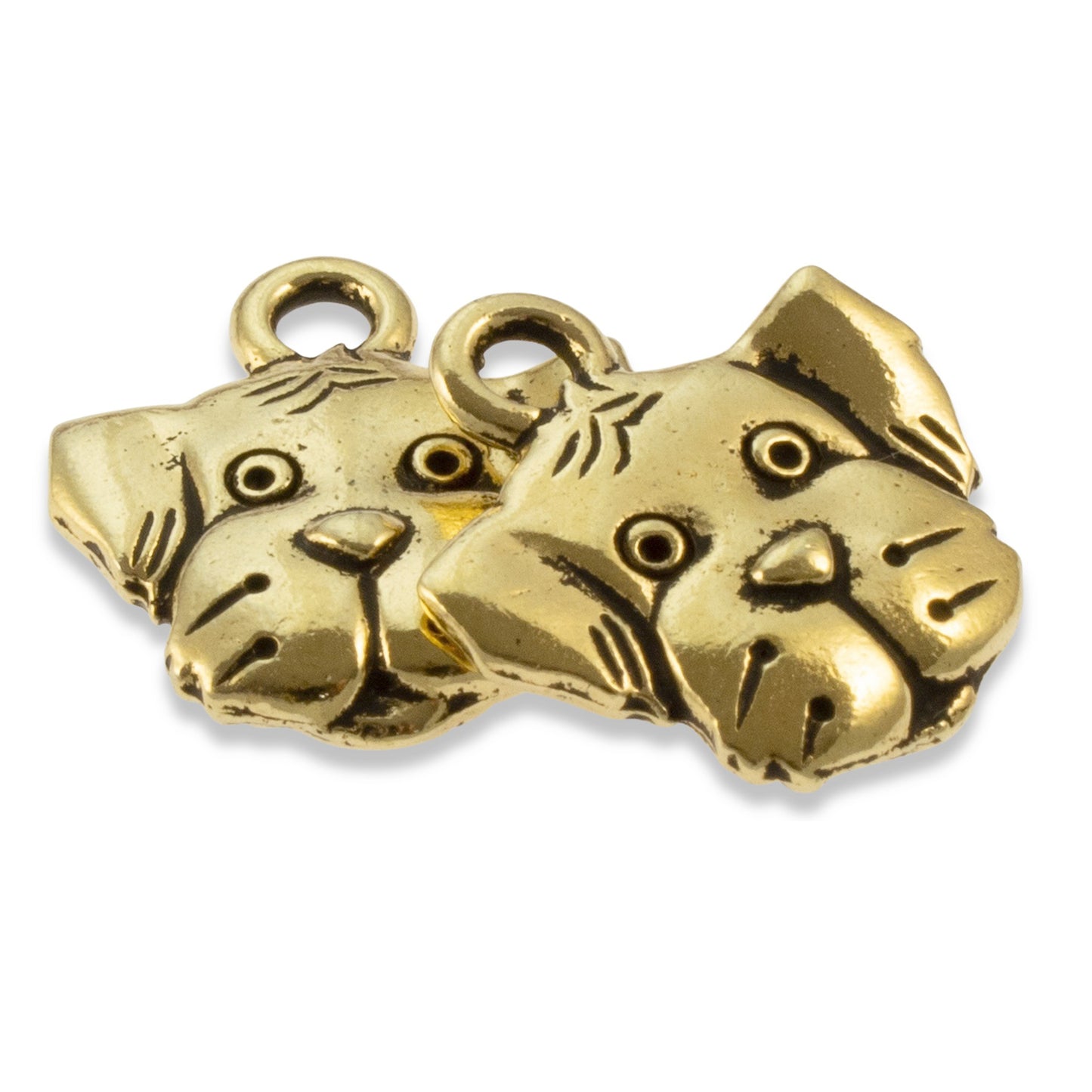 2 Gold Dog Charms - TierraCast Spot Charm - Puppy Face - DIY Jewelry & Crafts