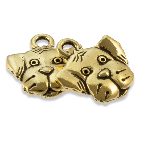 2 Gold Dog Charms - TierraCast Spot Charm - Puppy Face - DIY Jewelry & Crafts
