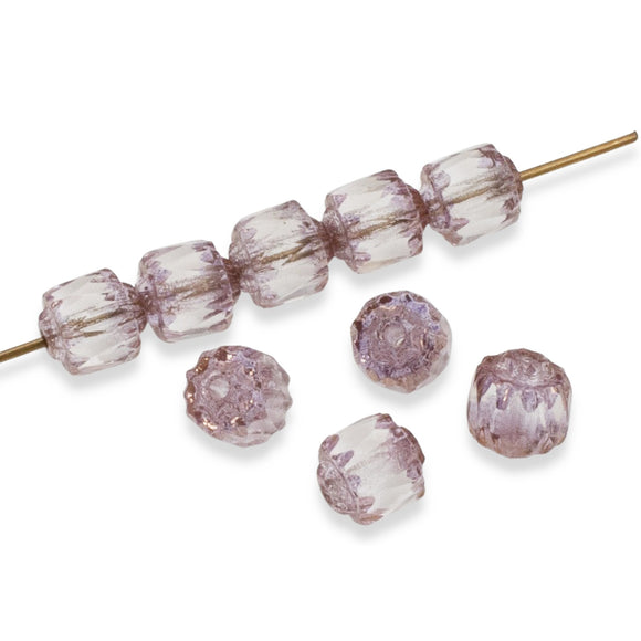 25/Pkg Clear & Pink Faceted 6mm Crown Cathedral Beads, Czech Glass + Bronze Ends