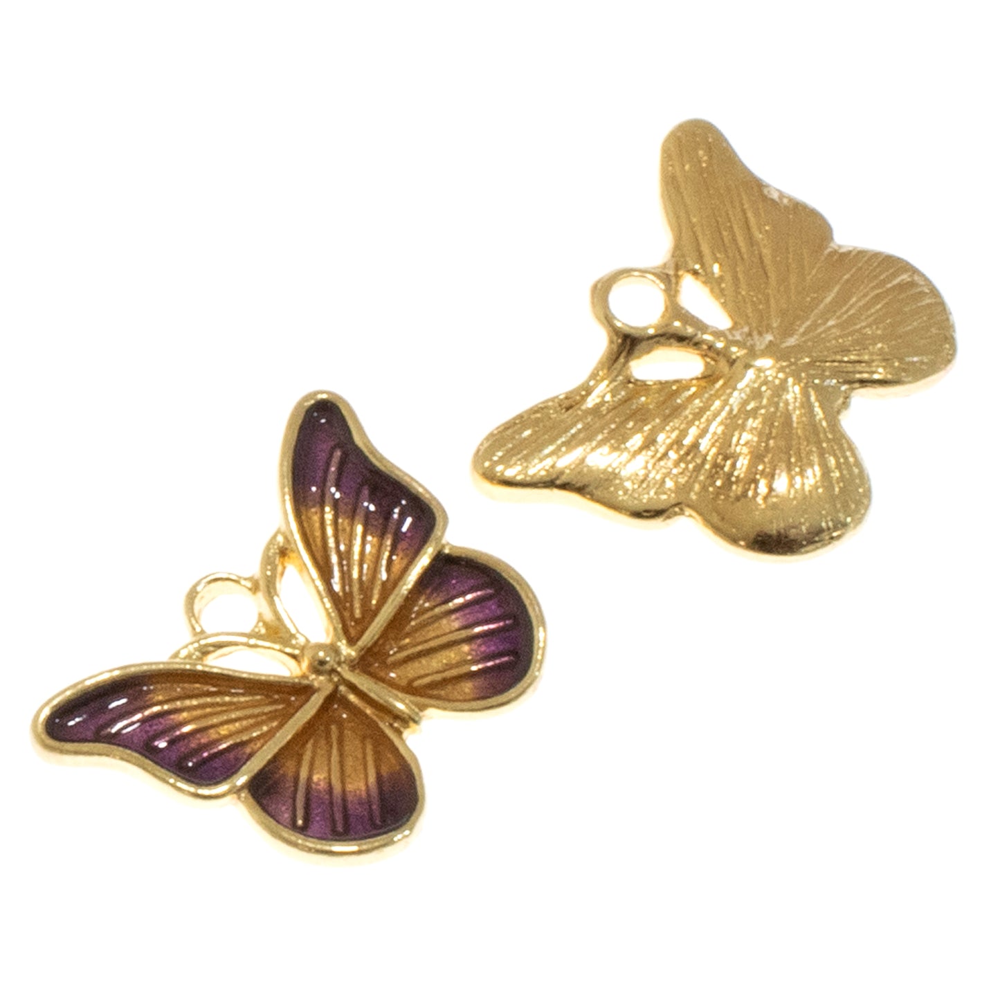 4 Enamel Butterfly Charms - Gold and Purple Butterfly Pendants - Insect Charms