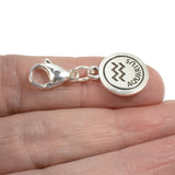 Silver Aquarius Clip-on Charm, Astrology Zodiac Water Bearer + Lobster Clasp