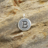 2Pc. Silver "B" Initial Charms, TierraCast Round Small Alphabet Letter