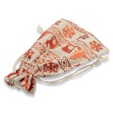 10 Tan & Red Metallic Fabric Drawstring Bags, Reusable Christmas Cloth Pouches